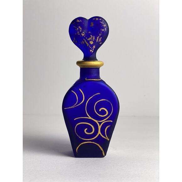 Vintage Royal Blue 24 Carat Gold Perfume Bottle Swirl Hand Painted Made In Italy - Picture 3 of 9